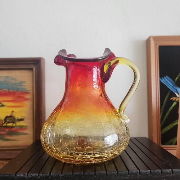 Mid-Century Modern Ombre Crackle Art Glass Small Pitcher - Picture 6 of 7